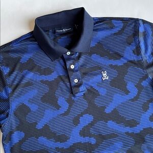 Psych‎ Bunny Blue Camo Performance Golf Short Sleeve Polo Mens Size 6 / Large